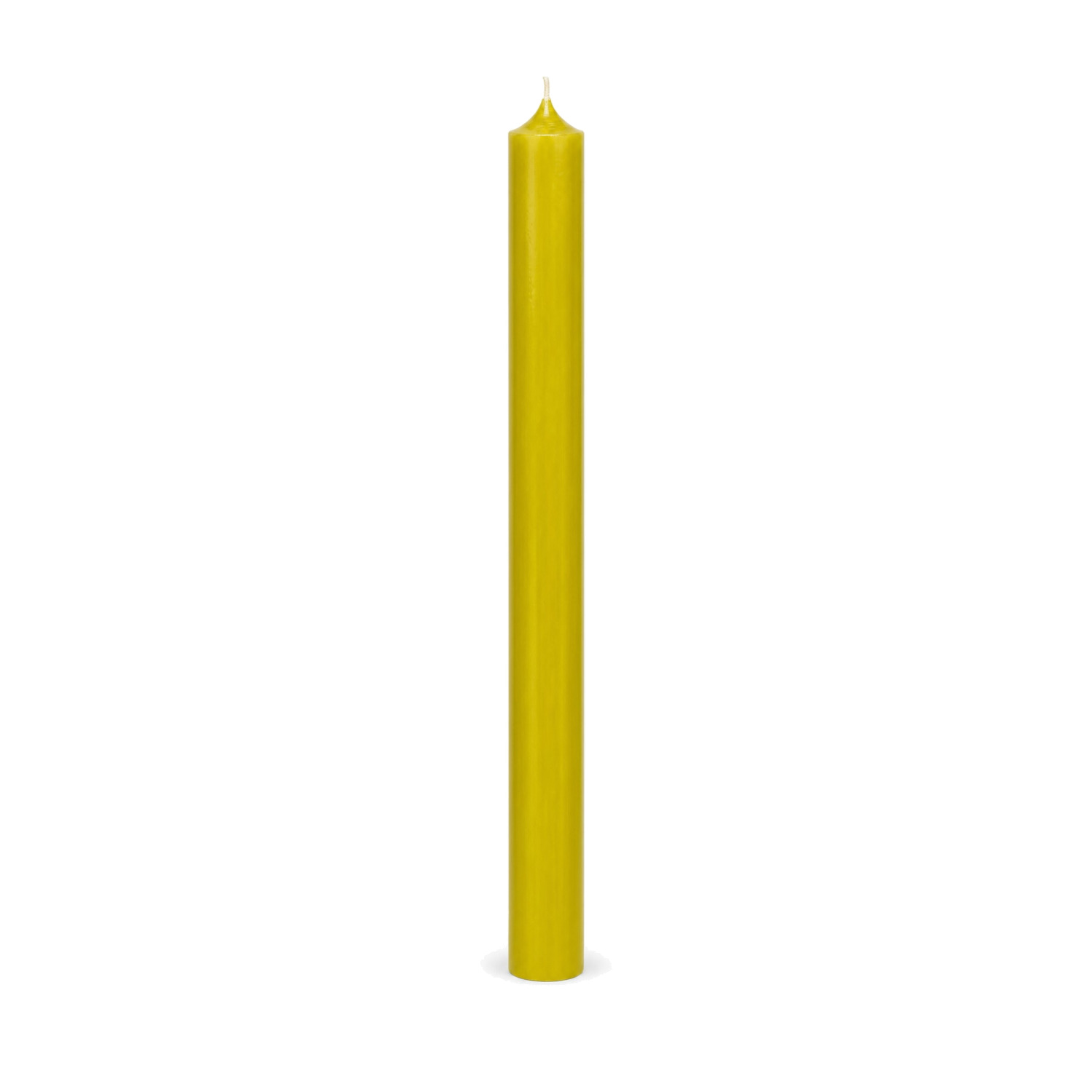 Kiwifarbene Stabkerze 250 x 22 mm, einzeln auf weißem Hintergrund.
