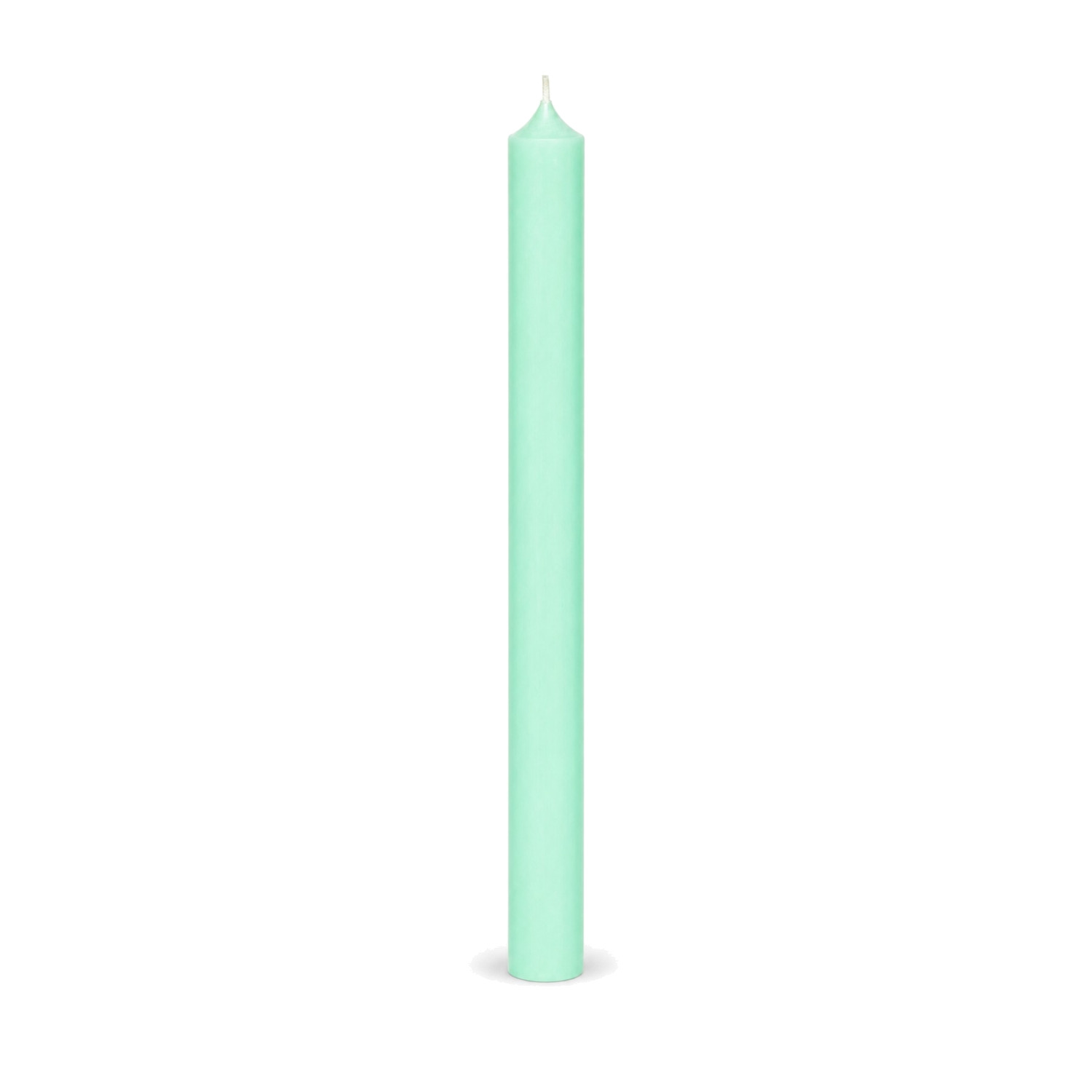Mintfarbene Stabkerze 250 x 22 mm, einzeln auf weißem Hintergrund.