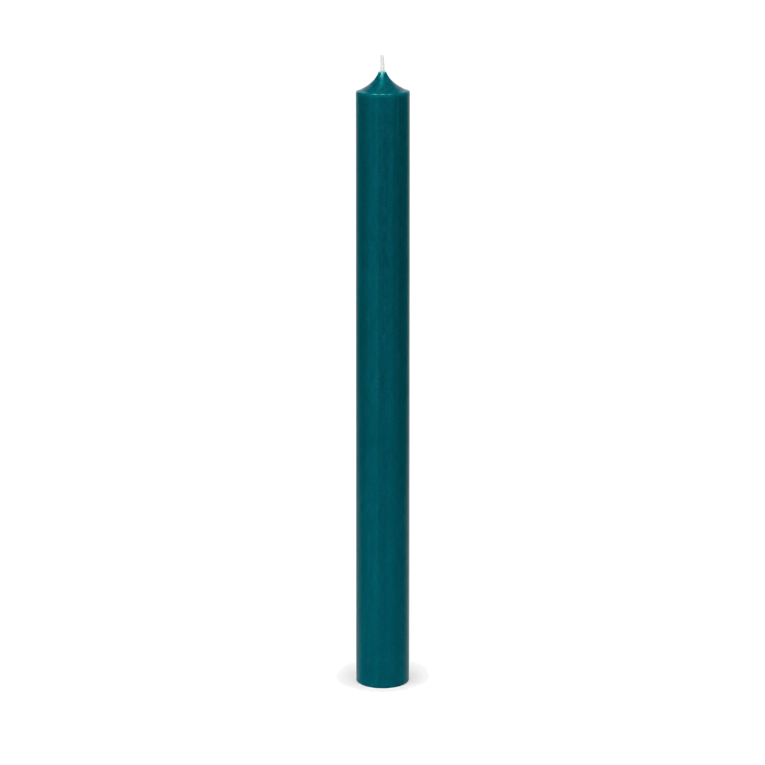 Ozeanblaue Stabkerze 250 x 22 mm, einzeln auf weißem Hintergrund.