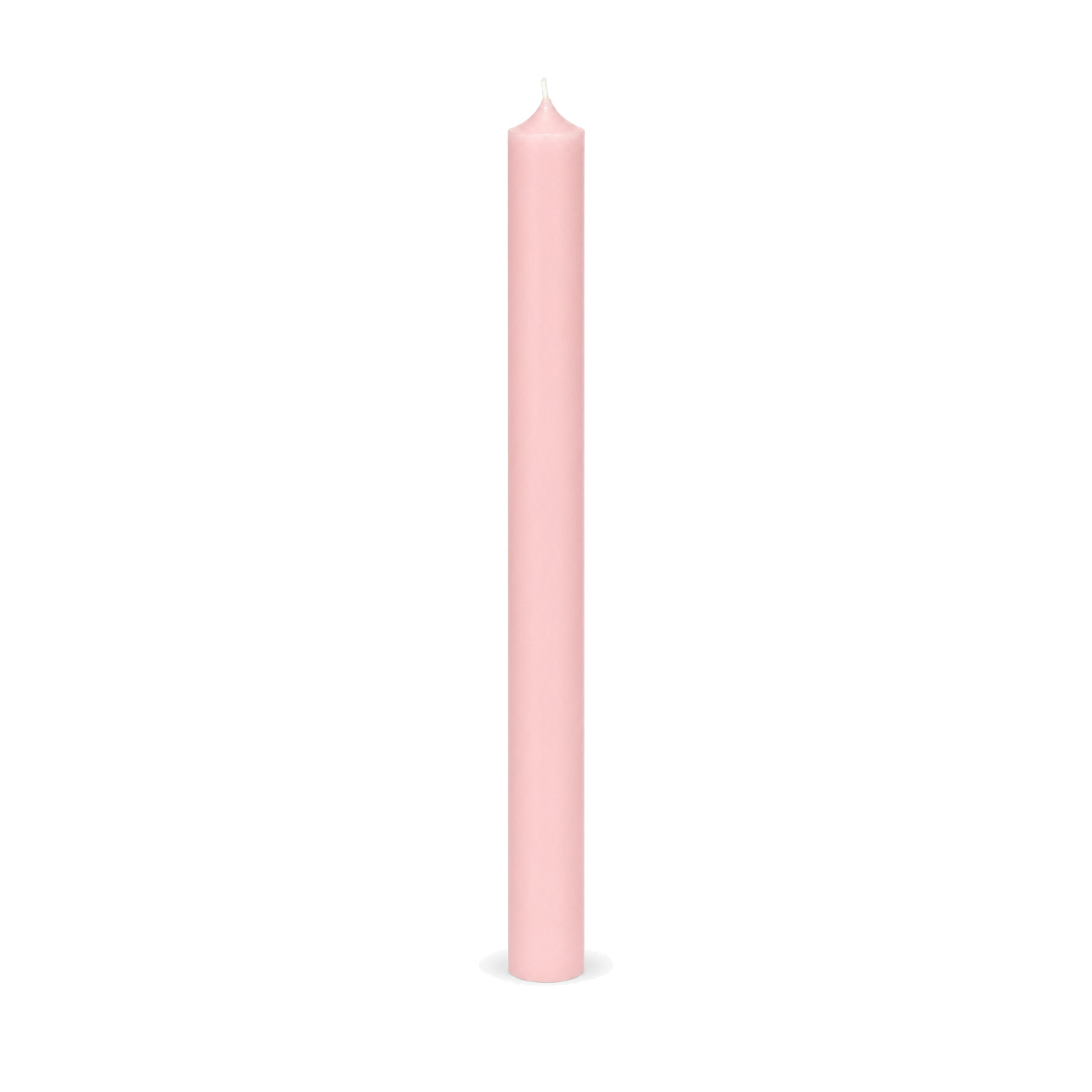 Pastellrosa Stabkerze 250 x 22 mm, einzeln auf weißem Hintergrund.