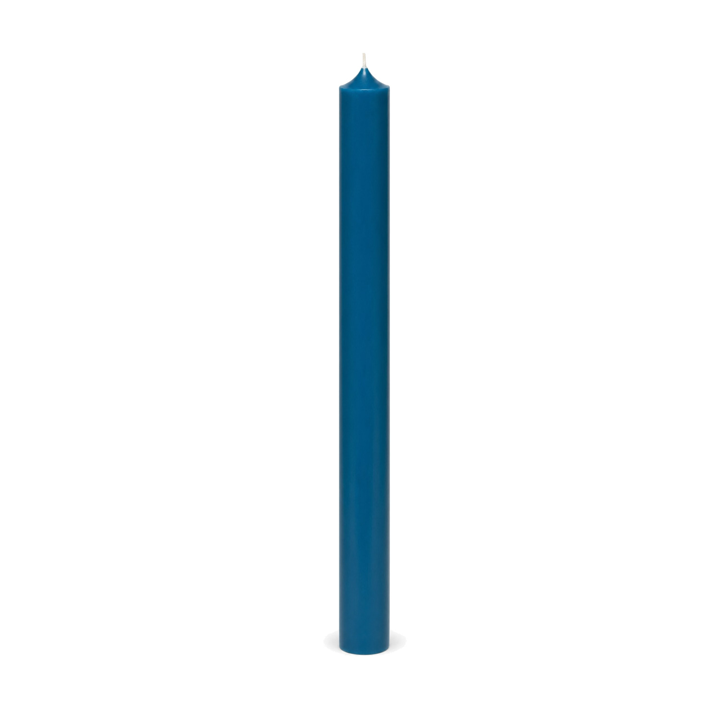Petrolfarbene Stabkerze 250 x 22 mm, einzeln auf weißem Hintergrund.