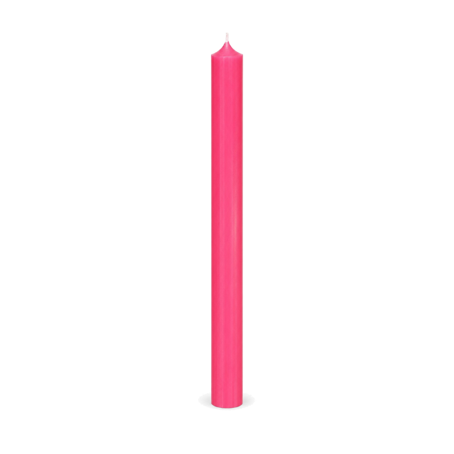 Pinkfarbene Stabkerze 250 x 22 mm, einzeln auf weißem Hintergrund.