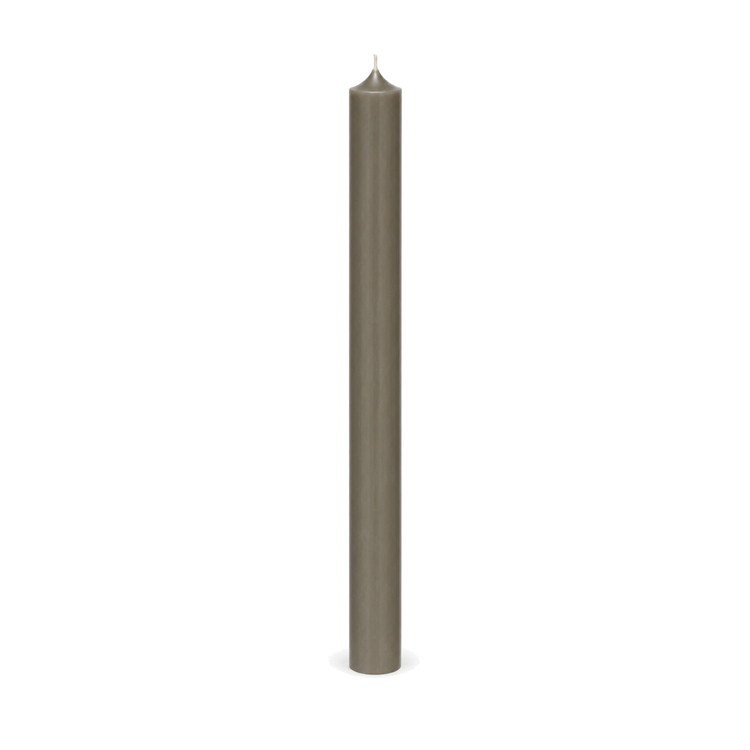 Schlammfarbene Stabkerze 250 x 22 mm, einzeln auf weißem Hintergrund.