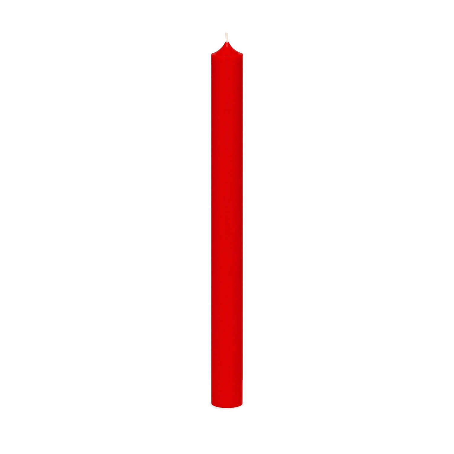 Weihnachtsrote Stabkerze 250 x 22 mm, einzeln auf weißem Hintergrund.