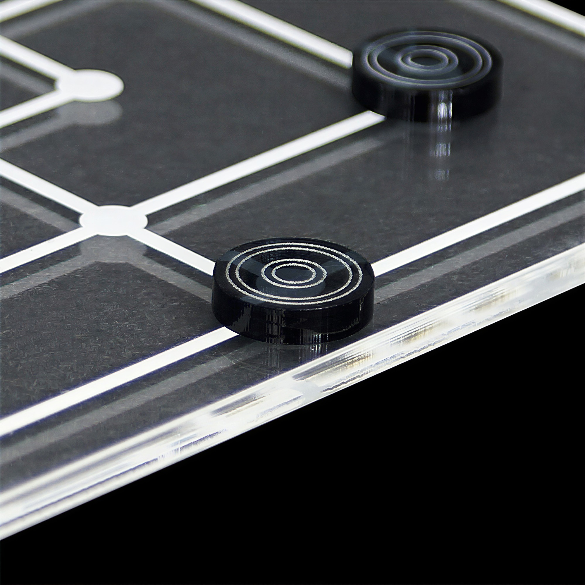 Mini Mühle Spiel 19tlg. aus transparentem Acryl klar und grau, Spielbrett per Laser graviert - Mühle grau