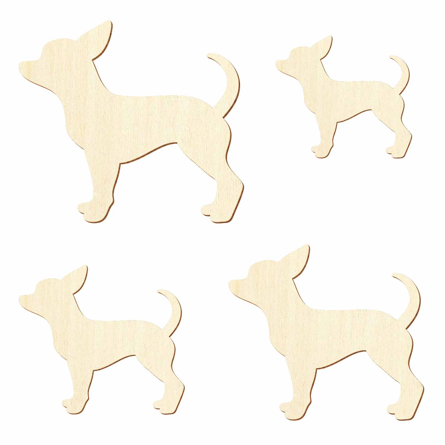 Chihuahua-Silhouette aus Sperrholz in vier verschiedenen Größen
