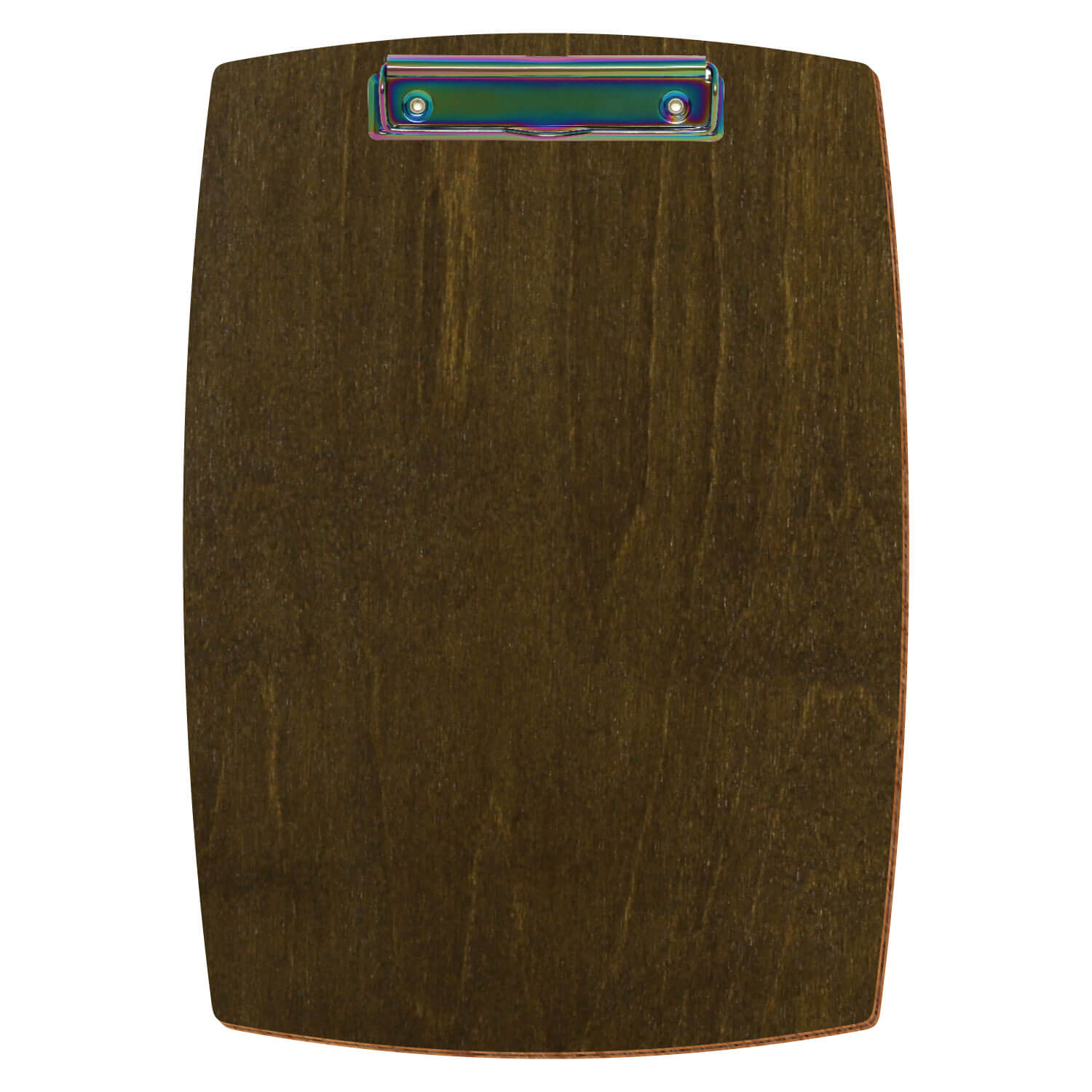 Bütic Holz-Klemmbrett konvex in der Farbe Haselnuss in A4 hochkant mit Regenbogen Bügelklemme