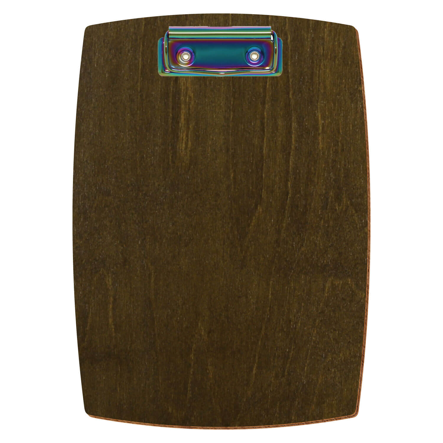Bütic Holz-Klemmbrett konvex in der Farbe Haselnuss in A5 hochkant mit Regenbogen Bügelklemme