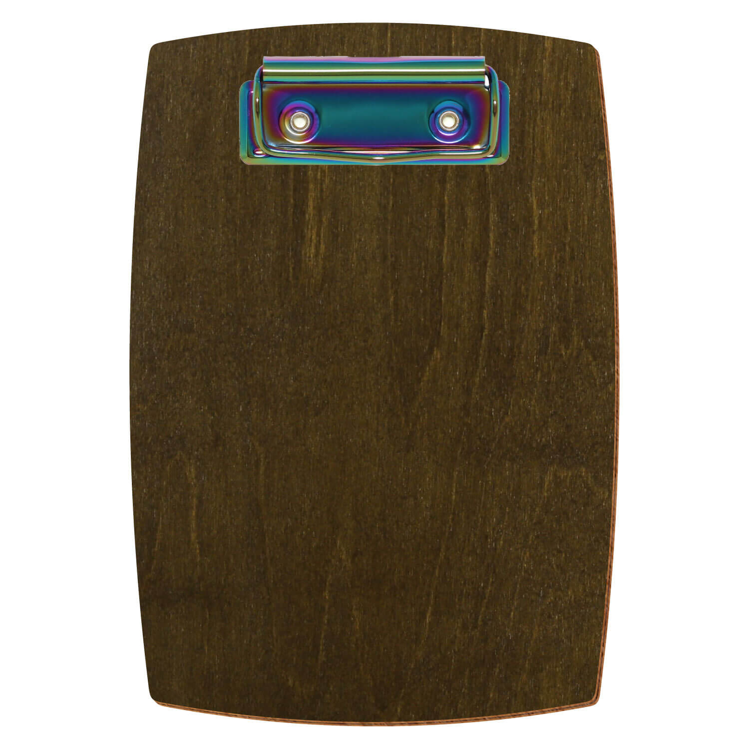 Bütic Holz-Klemmbrett konvex in der Farbe Haselnuss in A6 hochkant mit Regenbogen Bügelklemme