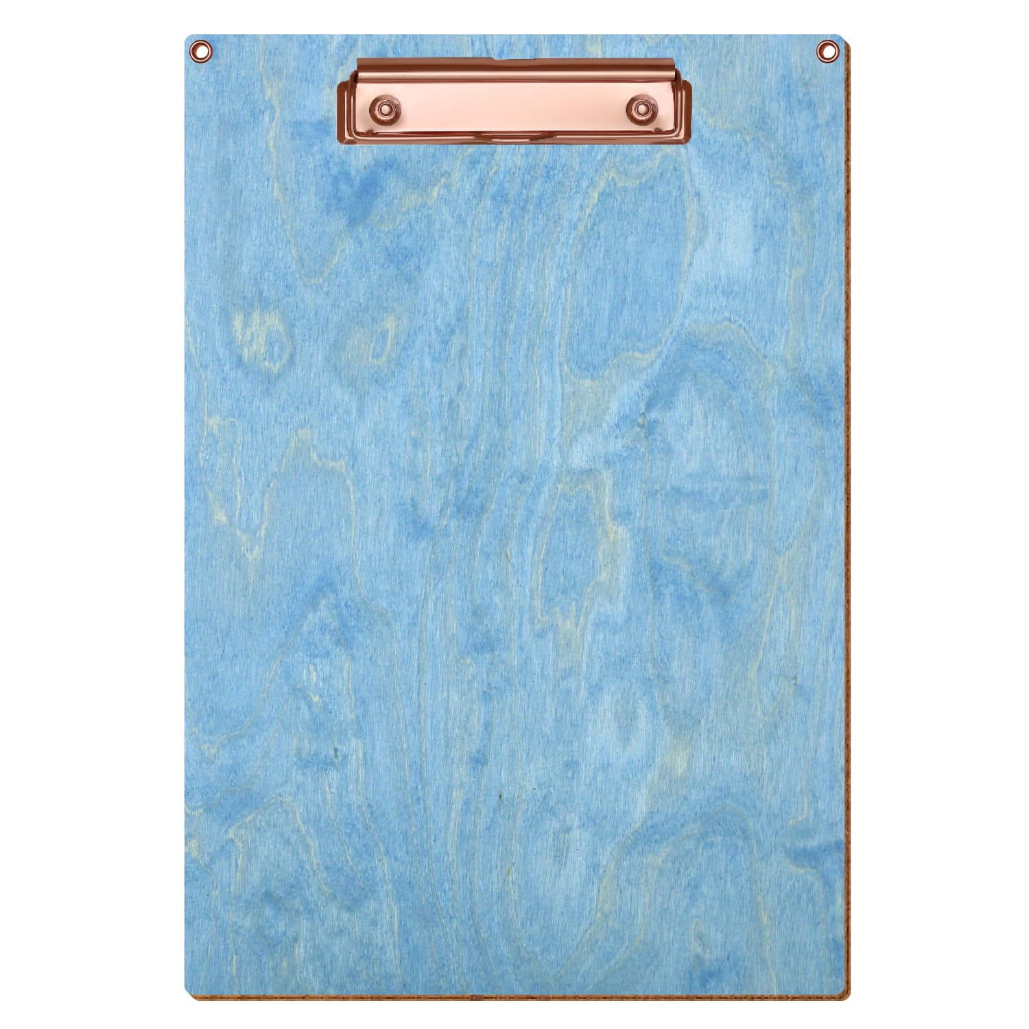 Klemmbrett Standardform Hellblau mit 2 Ösen A4 hochkant Bügelklemme roségold