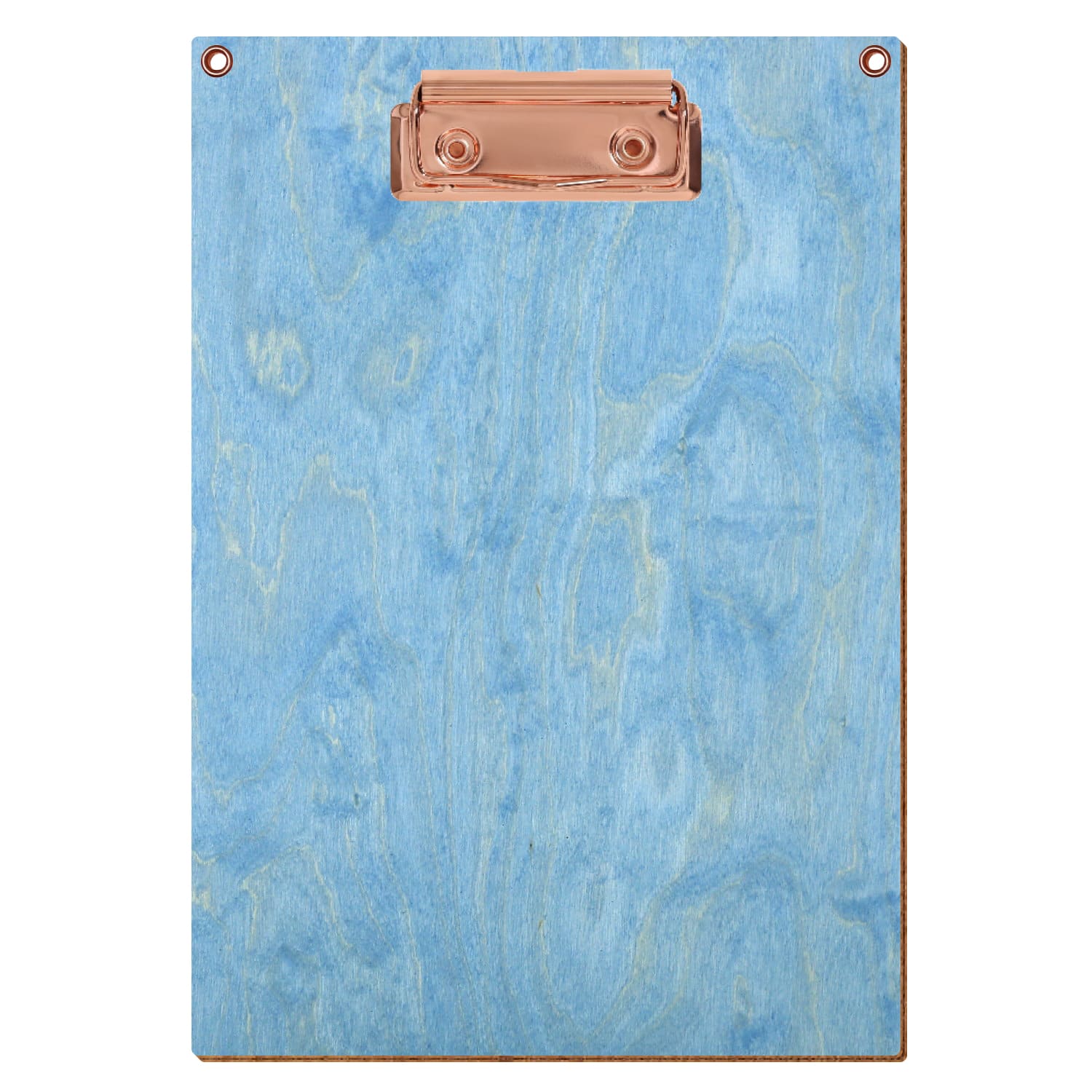 Klemmbrett Standardform Hellblau mit 2 Ösen A5 hochkant Bügelklemme roségold