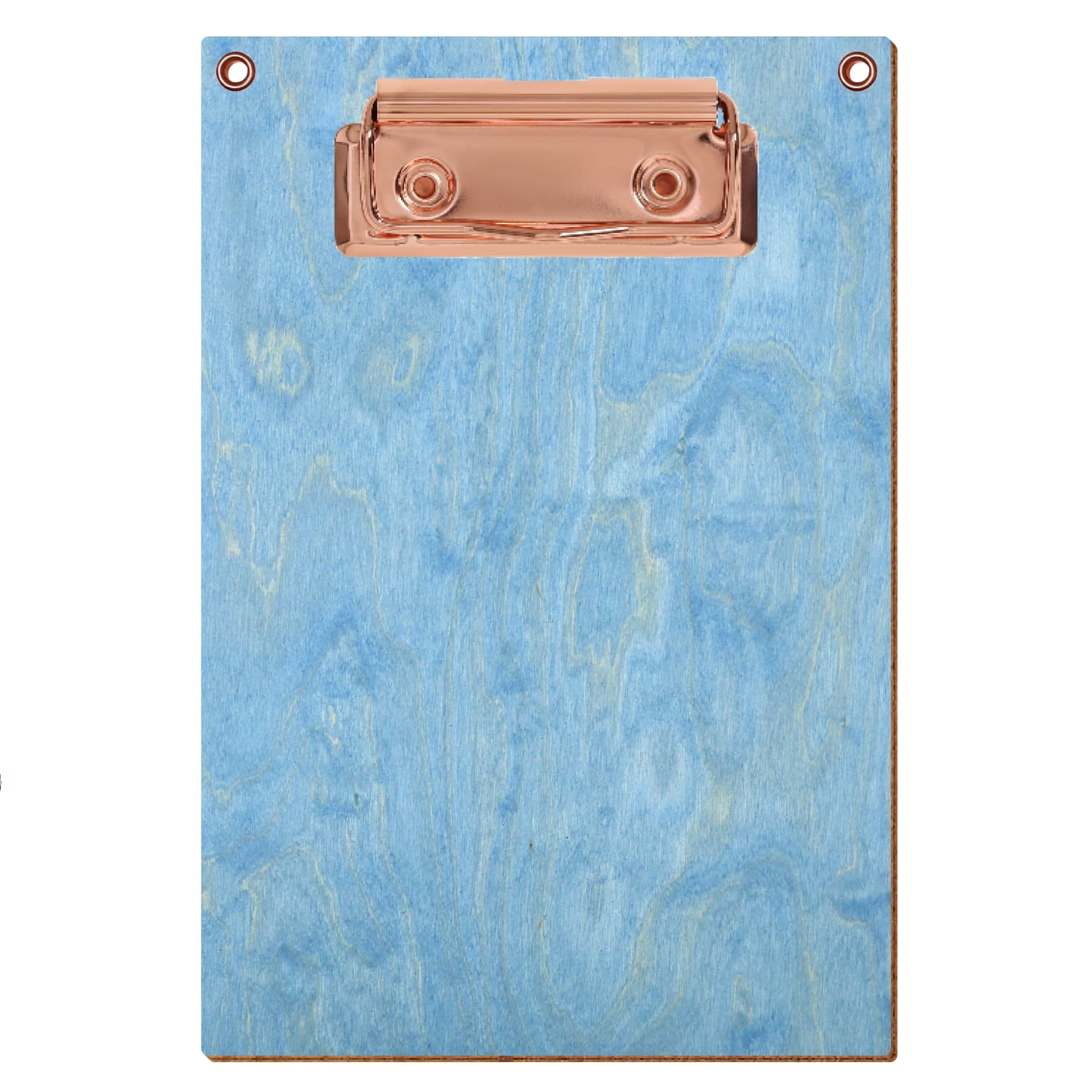 Klemmbrett Standardform Hellblau mit 2 Ösen A6 hochkant Bügelklemme roségold