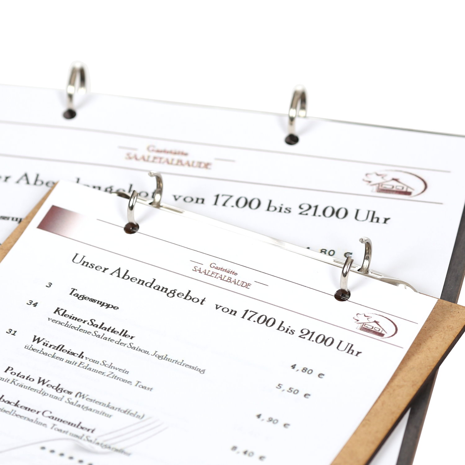 Anwendungsbeispiel Ringbuchbrett Standardform mit Speisekarte