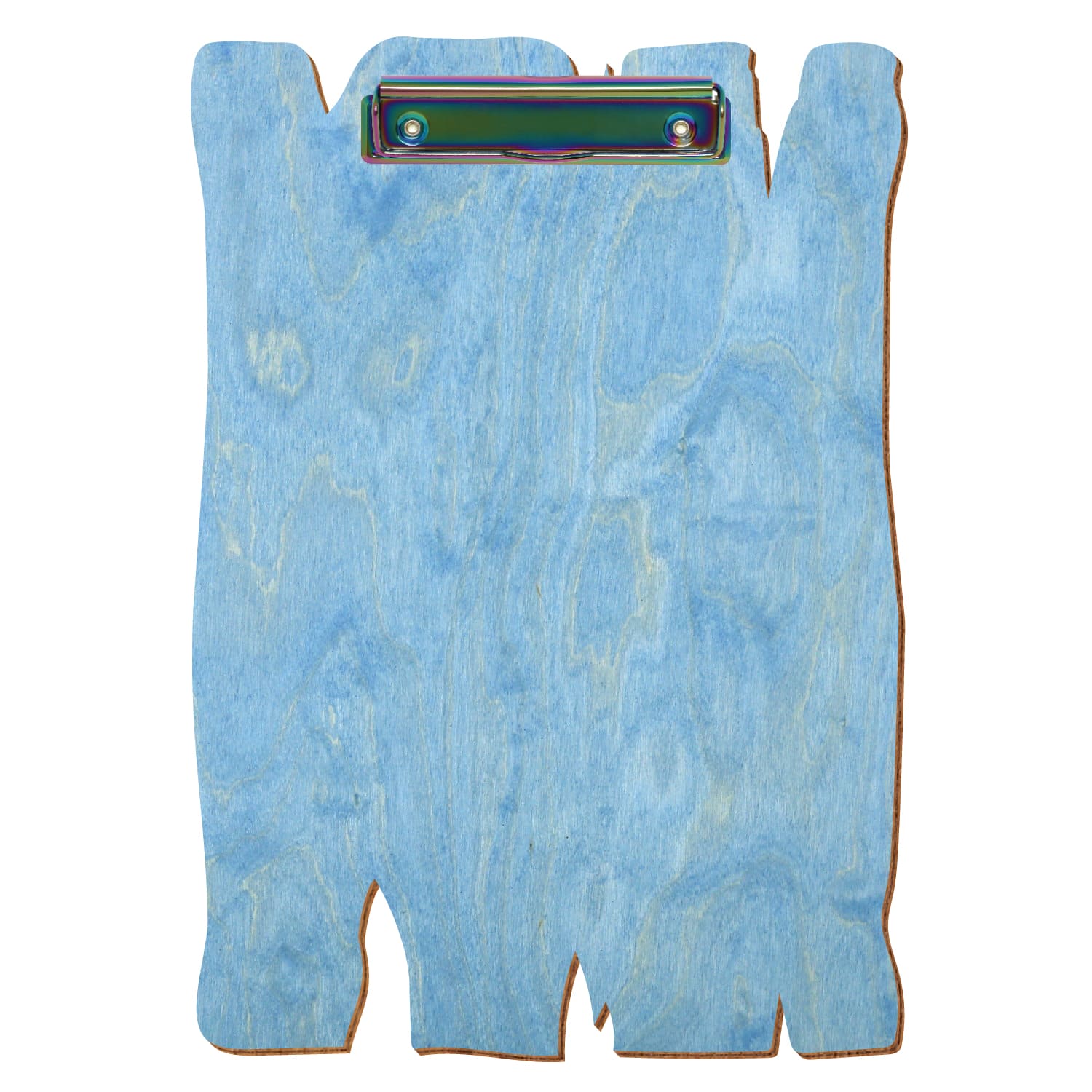 Klemmbrett Holzbrettform Hellblau A4 hochkant Bügelklemme Regenbogen