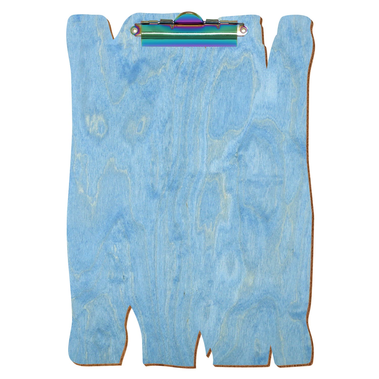 Klemmbrett Holzbrettform Hellblau A4 hochkant Zahnklemme Regenbogen