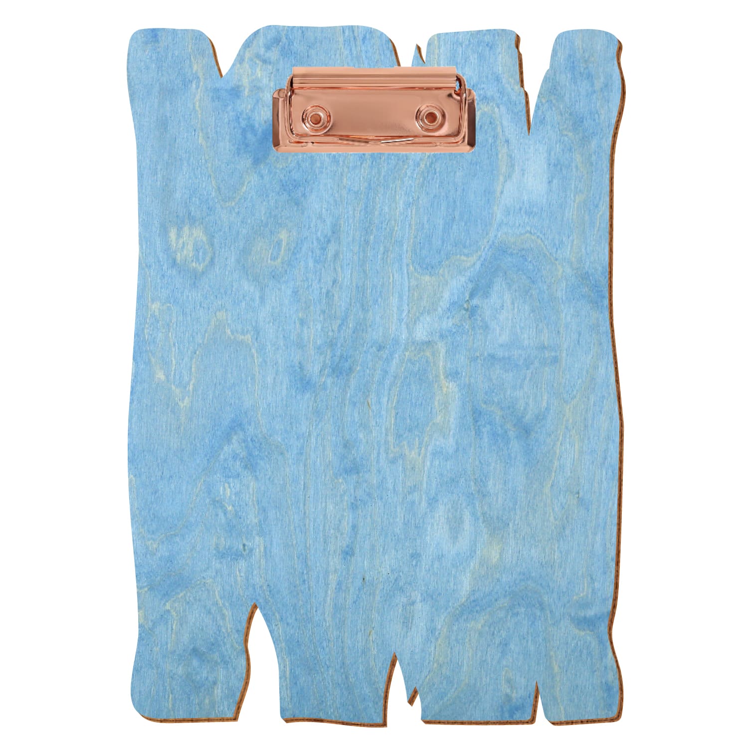 Klemmbrett Holzbrettform Hellblau A5 hochkant Bügelklemme roségold