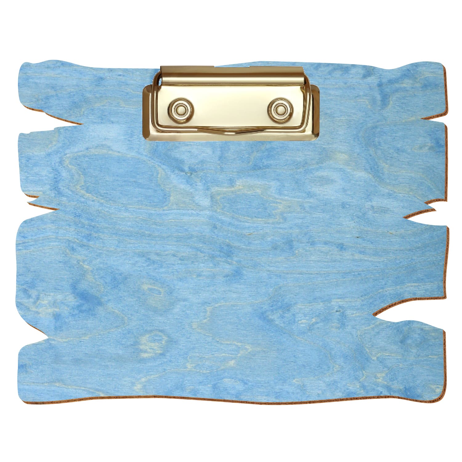 Klemmbrett Holzbrettform Hellblau A6 querkant Bügelklemme gold