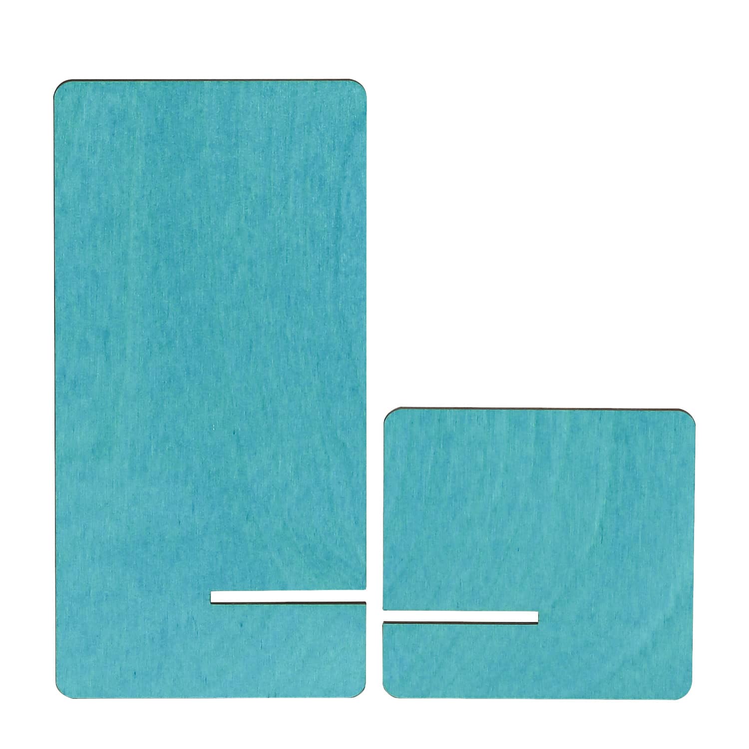 zwei Einzelteile des Handyhalters in der Farbe Türkis