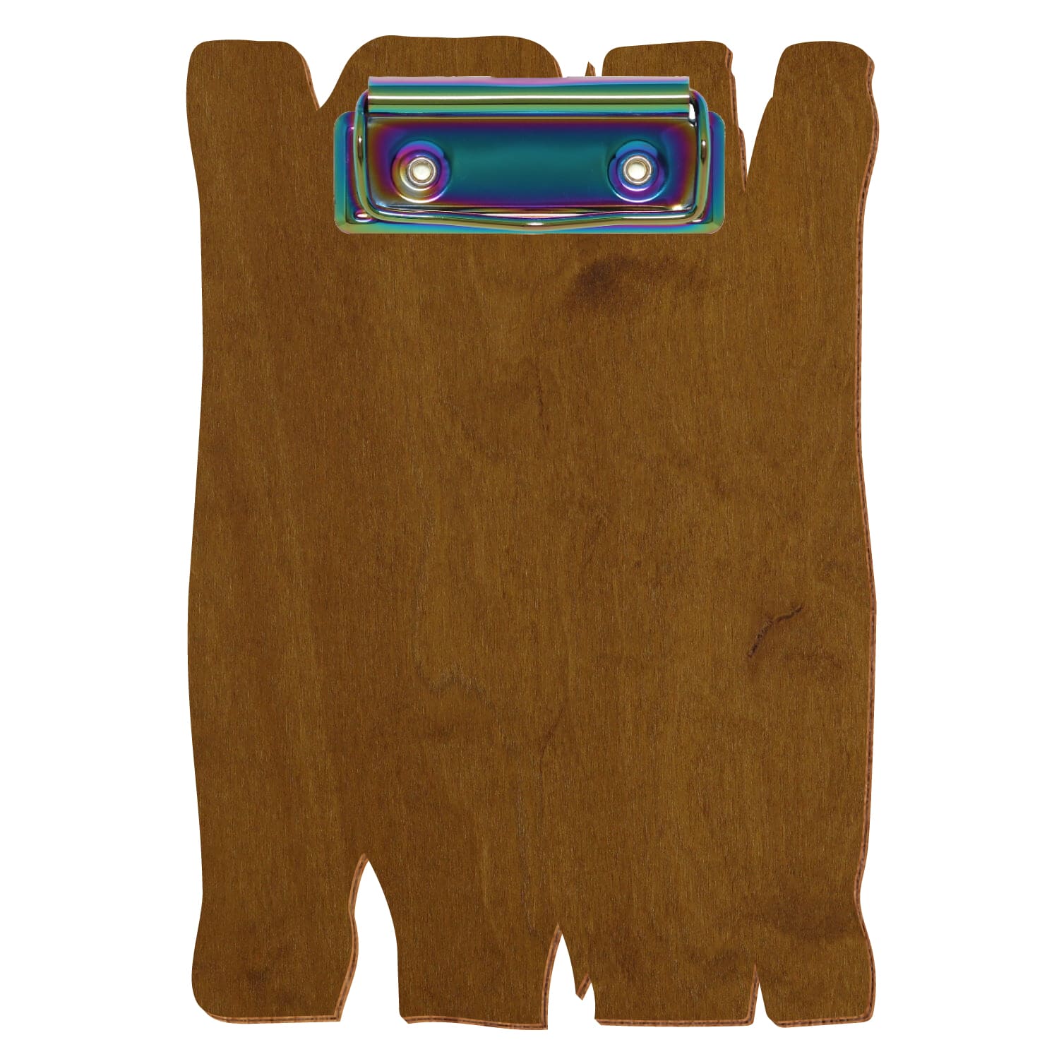 Klemmbrett Holzbrettform Teak A6 hochkant Bügelklemme Regenbogen