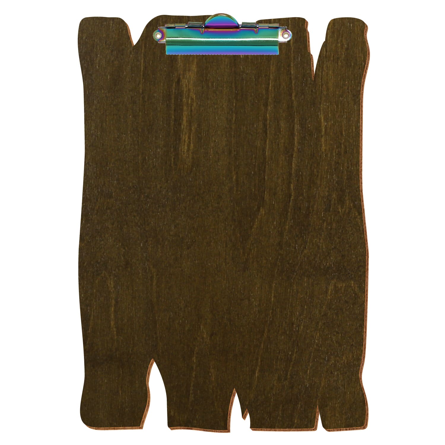 Klemmbrett Holzbrettform Haselnuss A4 hochkant Zahnklemme Regenbogen