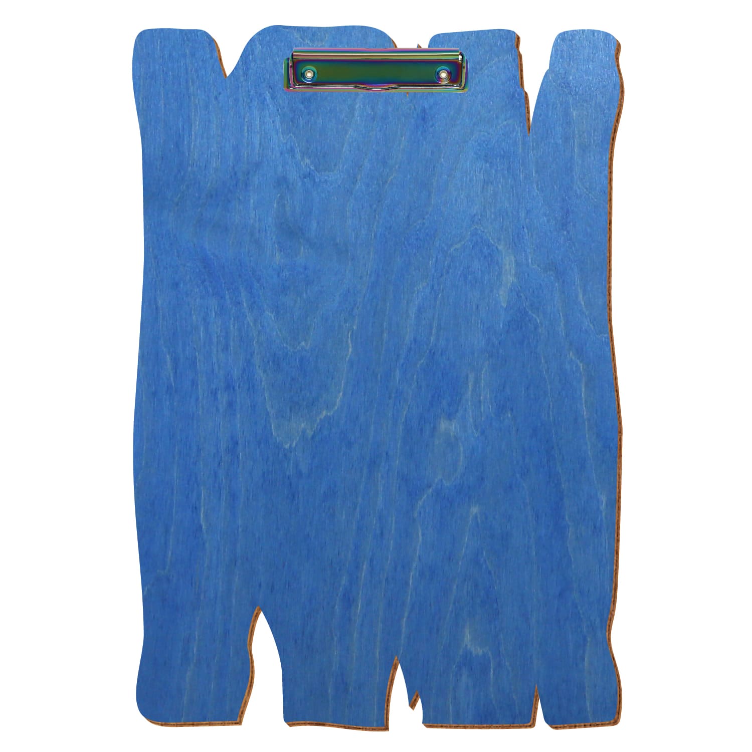 Klemmbrett Holzbrettform Kornblumenblau A3 hochkant Bügelklemme Regenbogen