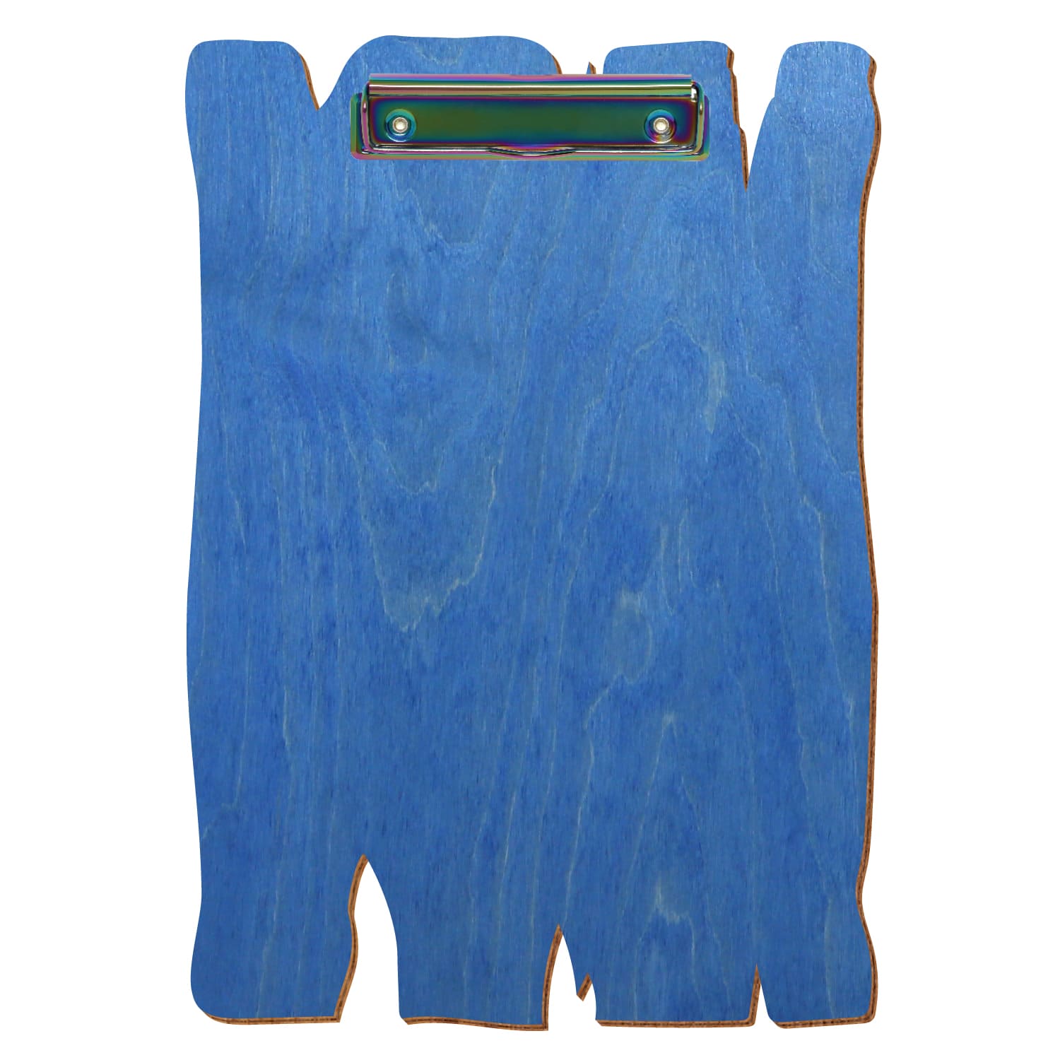 Klemmbrett Holzbrettform Kornblumenblau A4 hochkant Bügelklemme Regenbogen