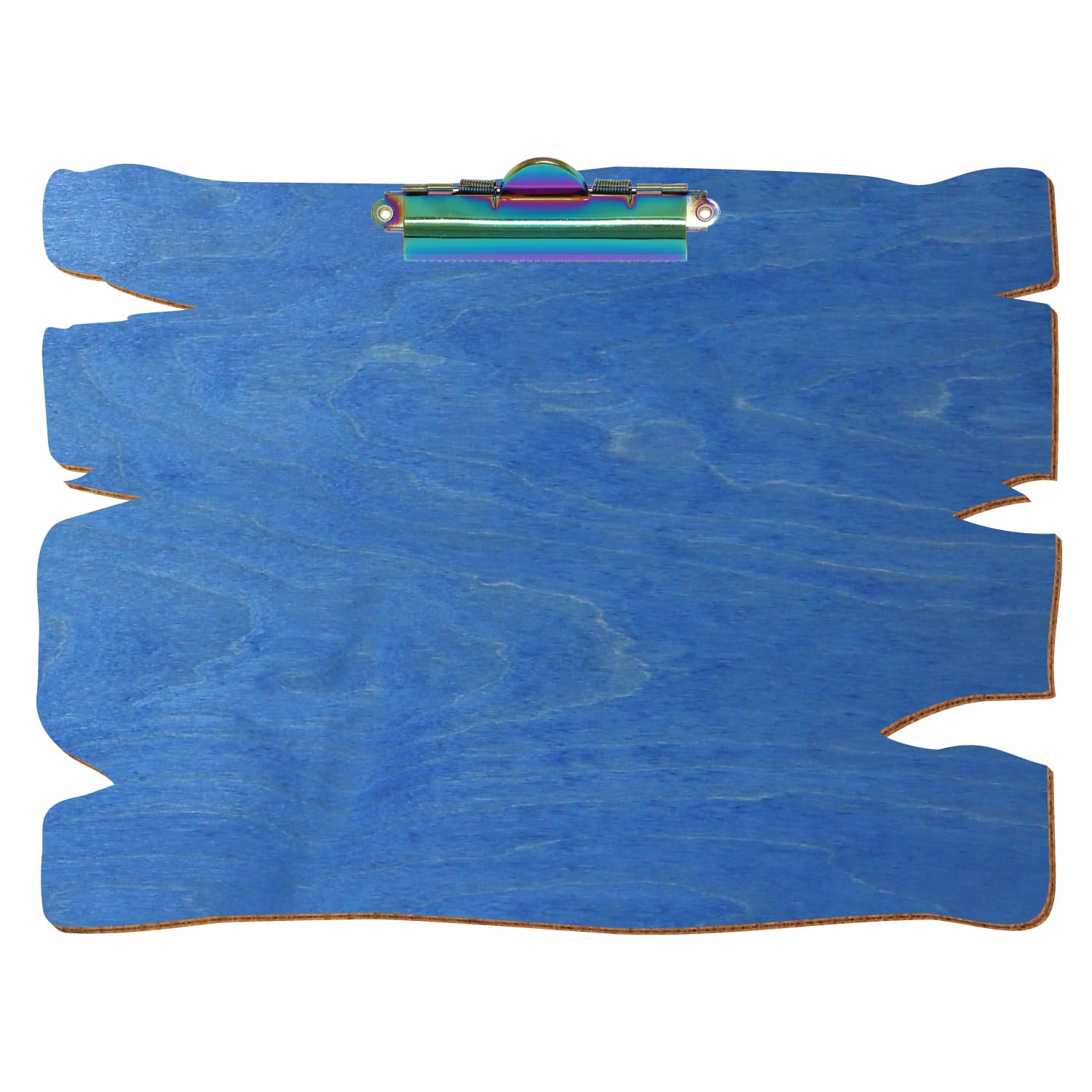 Klemmbrett Holzbrettform Kornblumenblau A4 querkant Zahnklemme Regenbogen