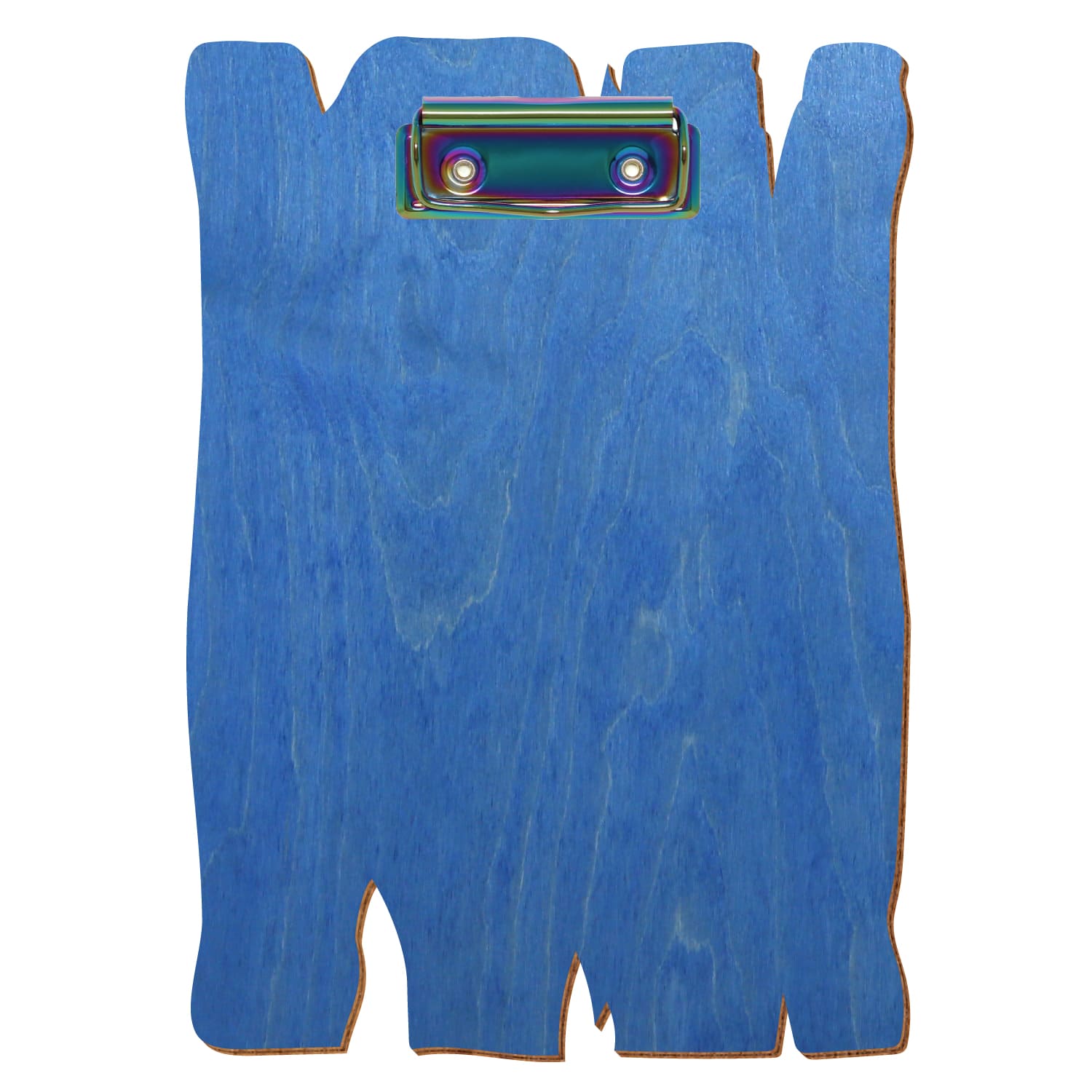 Klemmbrett Holzbrettform Kornblumenblau A5 hochkant Bügelklemme Regenbogen