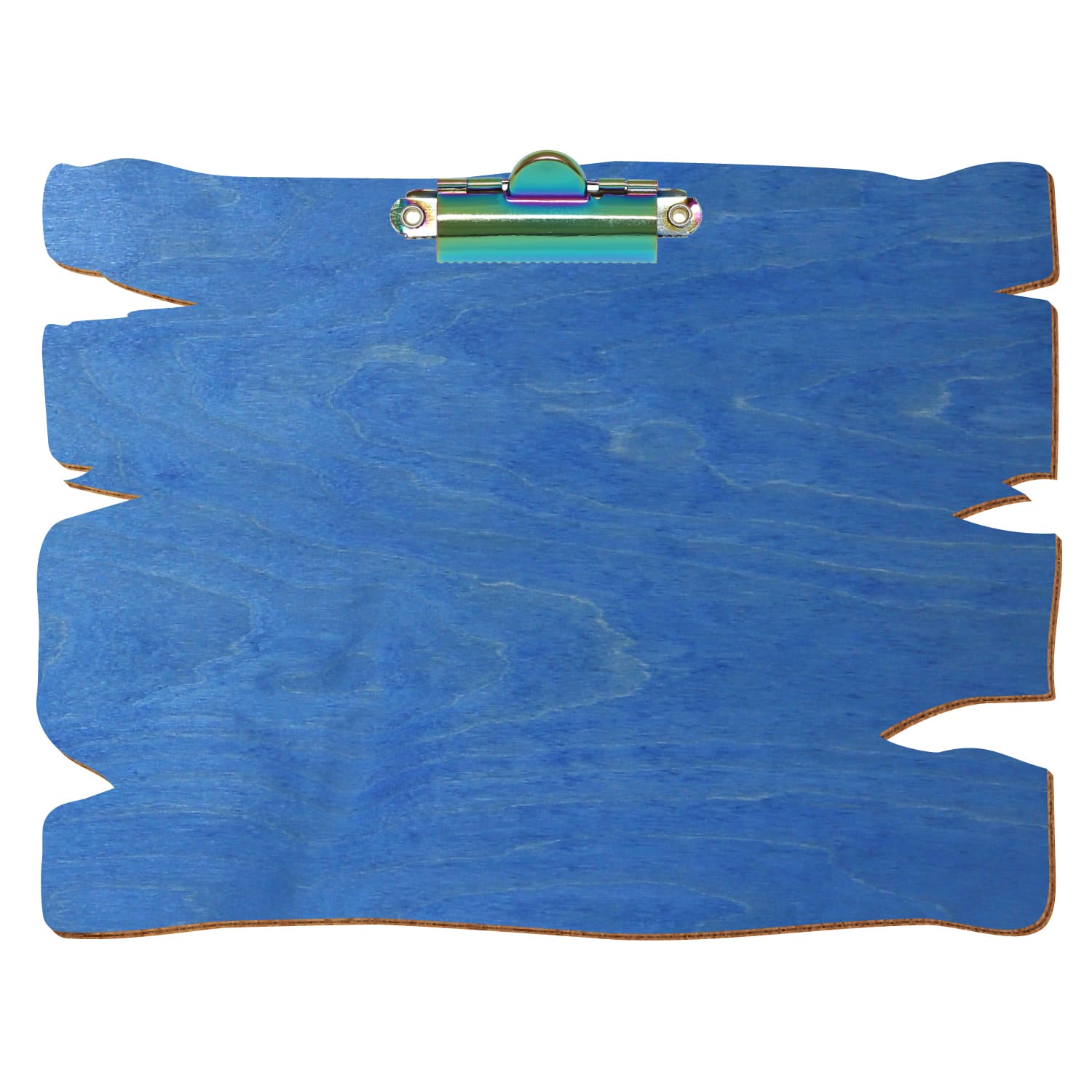 Klemmbrett Holzbrettform Kornblumenblau A5 querkant Zahnklemme Regenbogen