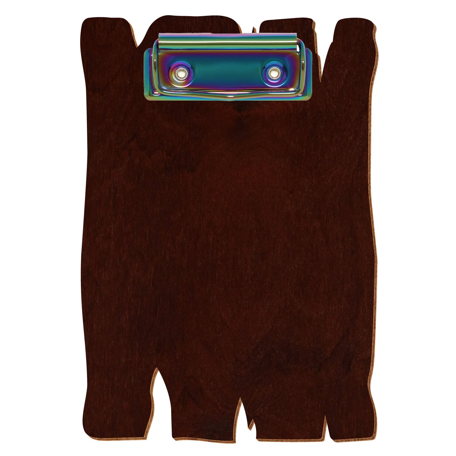 Klemmbrett Holzbrettform Nussbaum dunkel A6 hochkant Bügelklemme Regenbogen