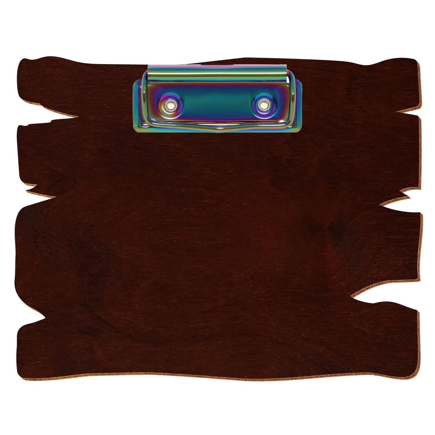 Klemmbrett Holzbrettform Nussbaum dunkel A6 querkant Bügelklemme Regenbogen