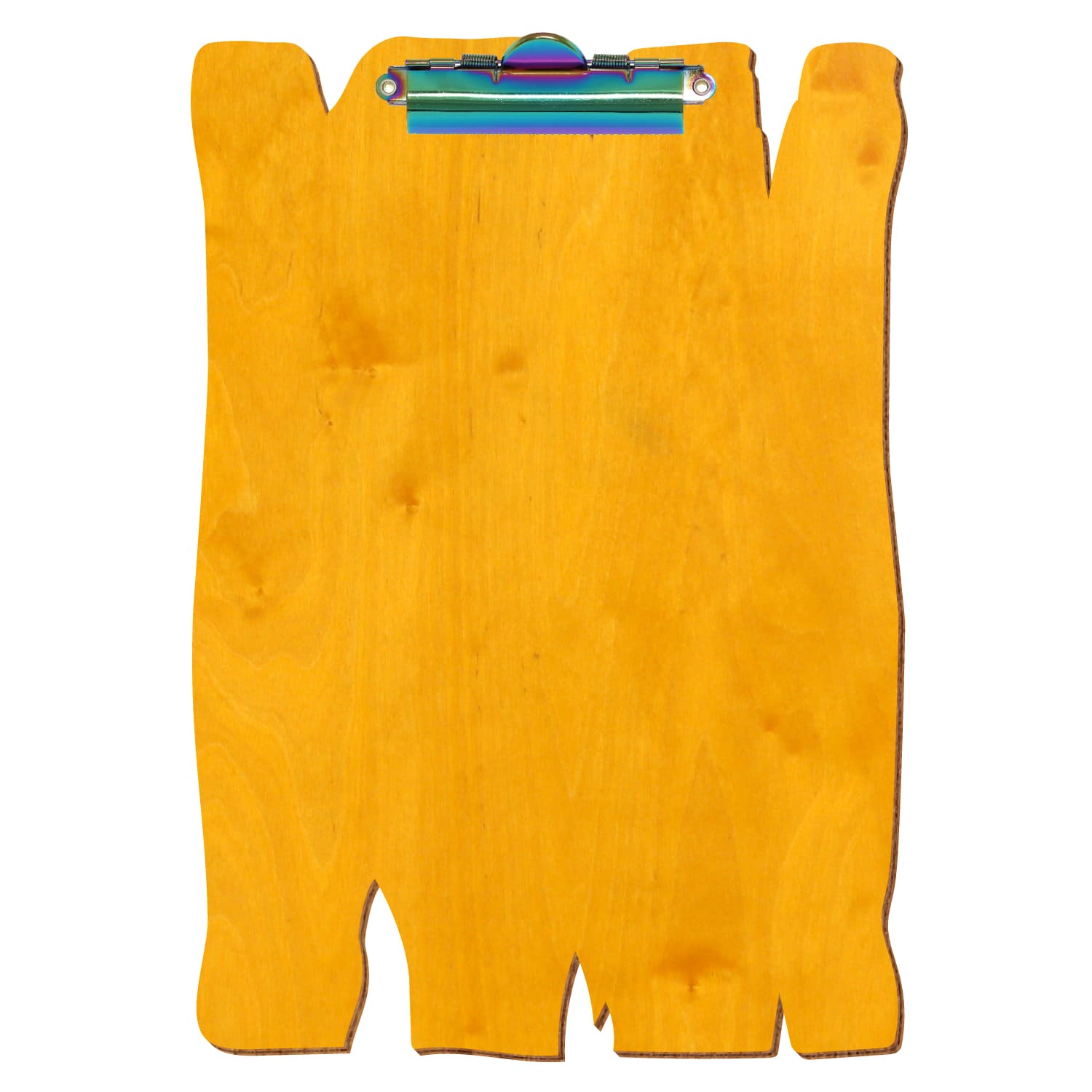 Klemmbrett Holzbrettform Zitronengelb A4 hochkant Zahnklemme Regenbogen