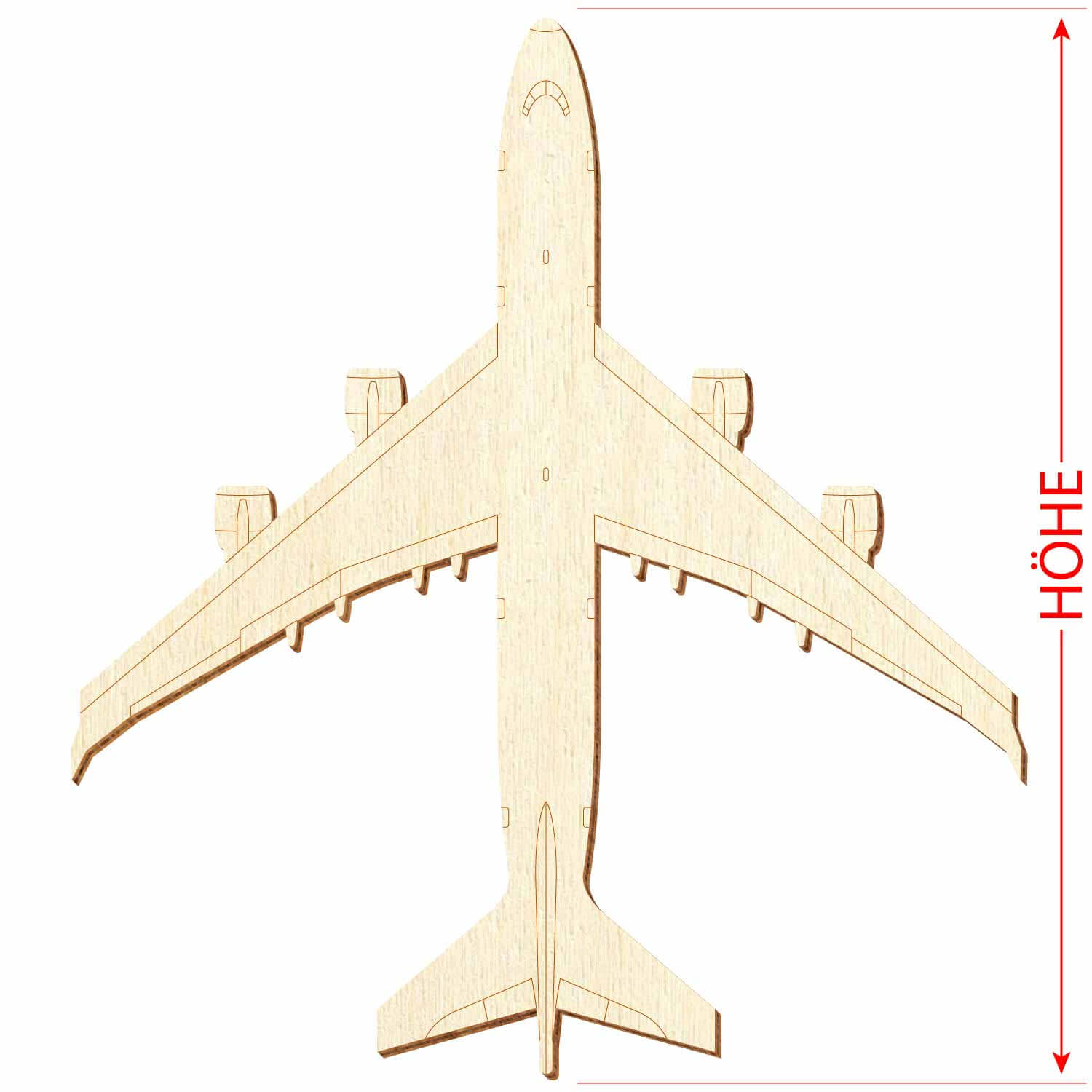 Holz Jumbo-Jet V2 Flugzeug - Deko Basteln 5-50cm Größe