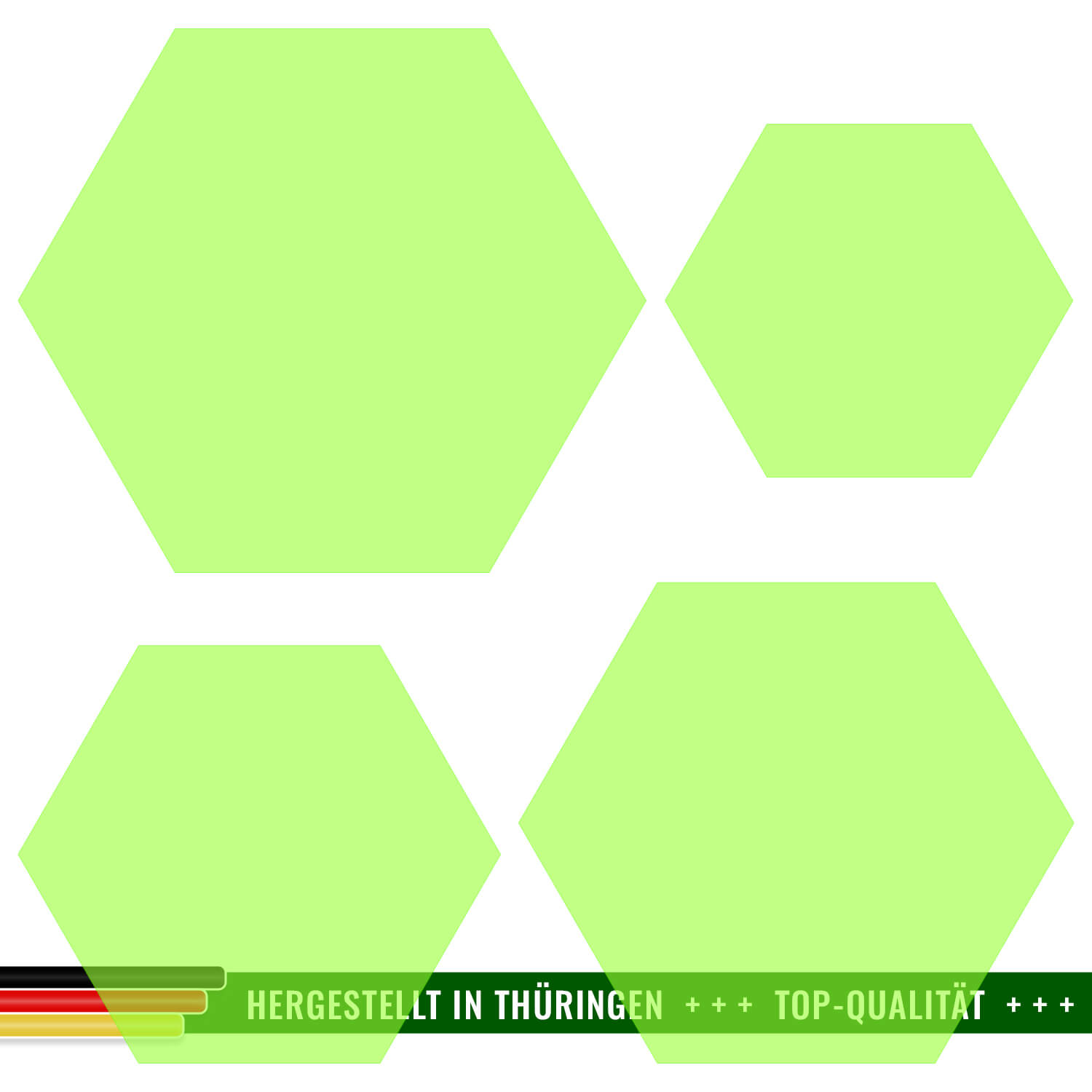 PLEXIGLAS® Zuschnitt 3-50cm - Hexagon/Sechseck Neongrün transparent Gruppenbild