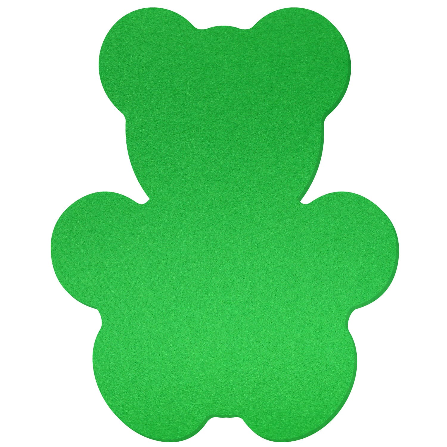 Grüne Teddybär-Silhouette aus Filz mit runden Ohren, Armen und Beinen auf weißem Hintergrund