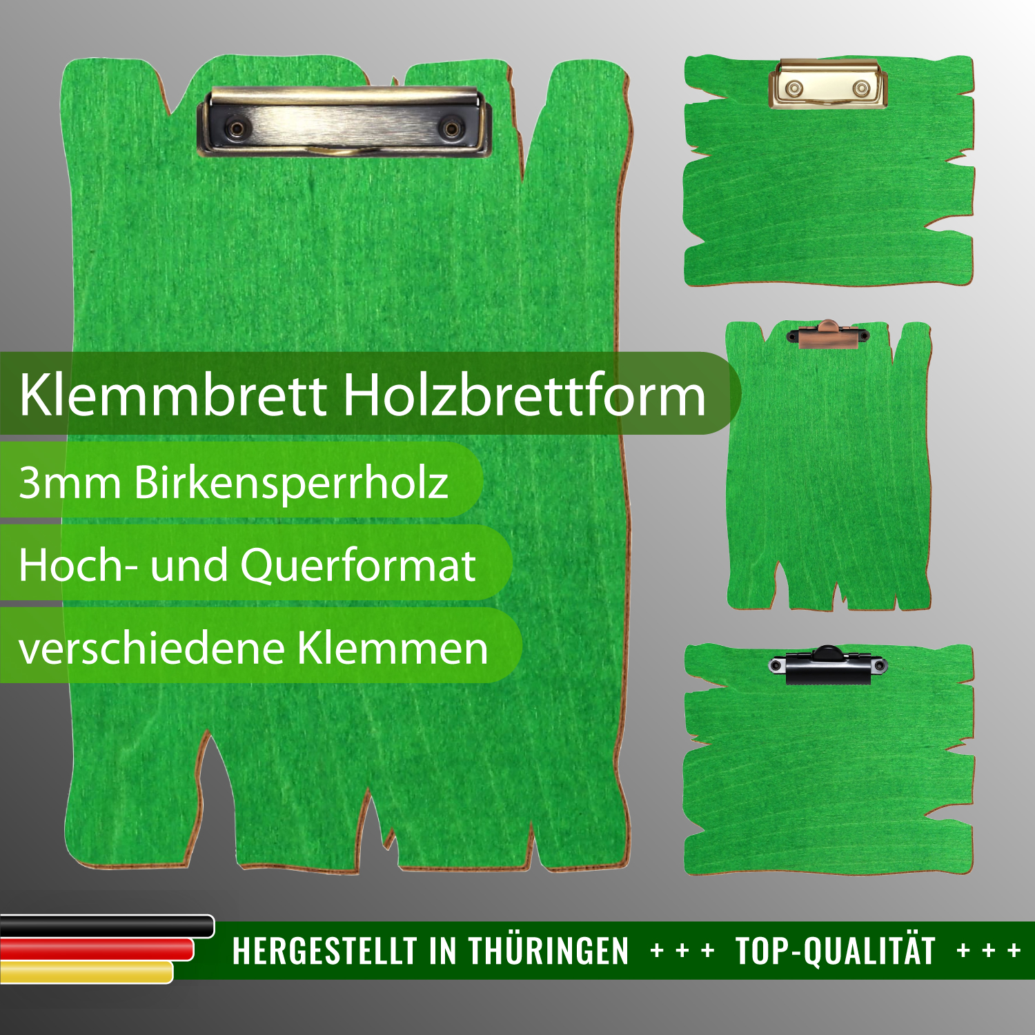 Klemmbrett Holzbrettform Hellgrün mit Produktinfos