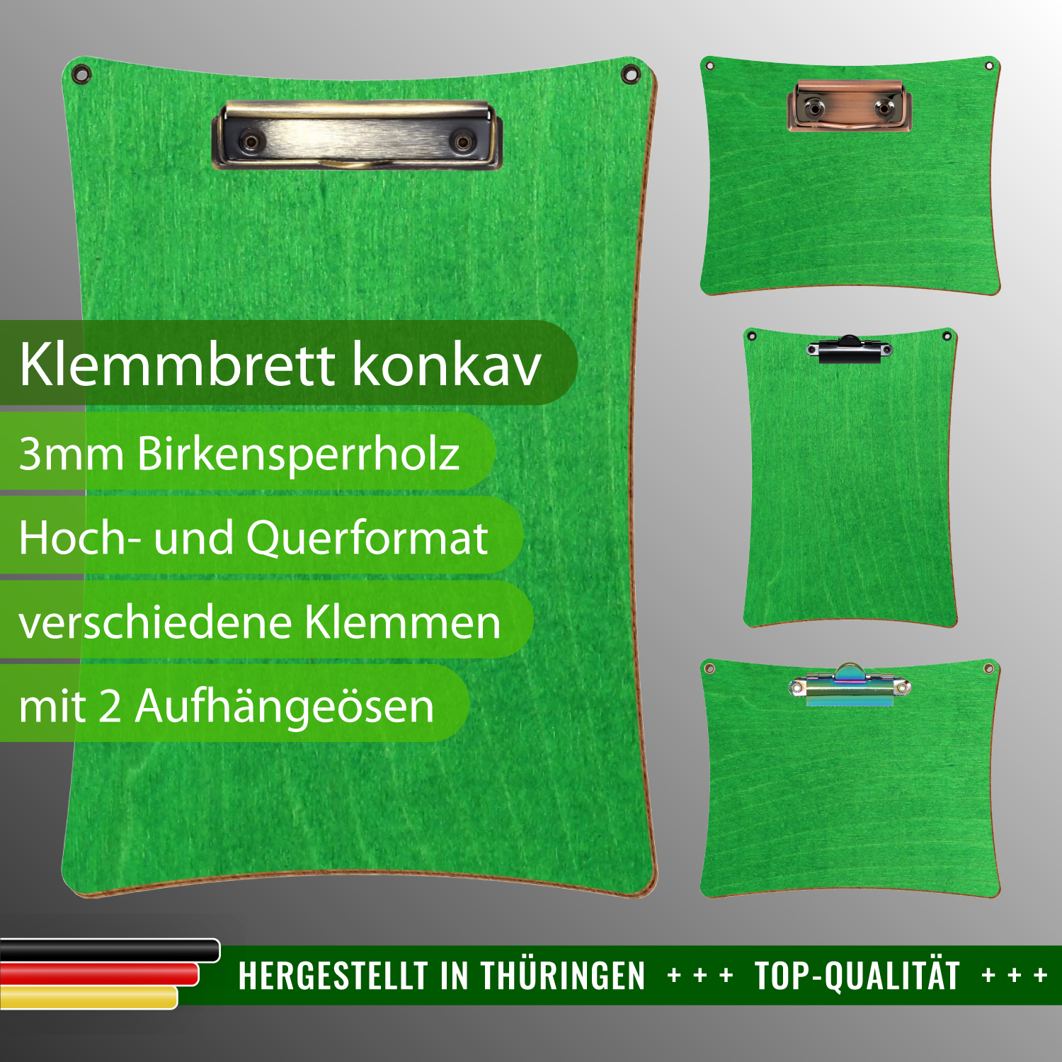 Klemmbrett konkav Hellgrün mit 2 Ösen mit Produktinfos