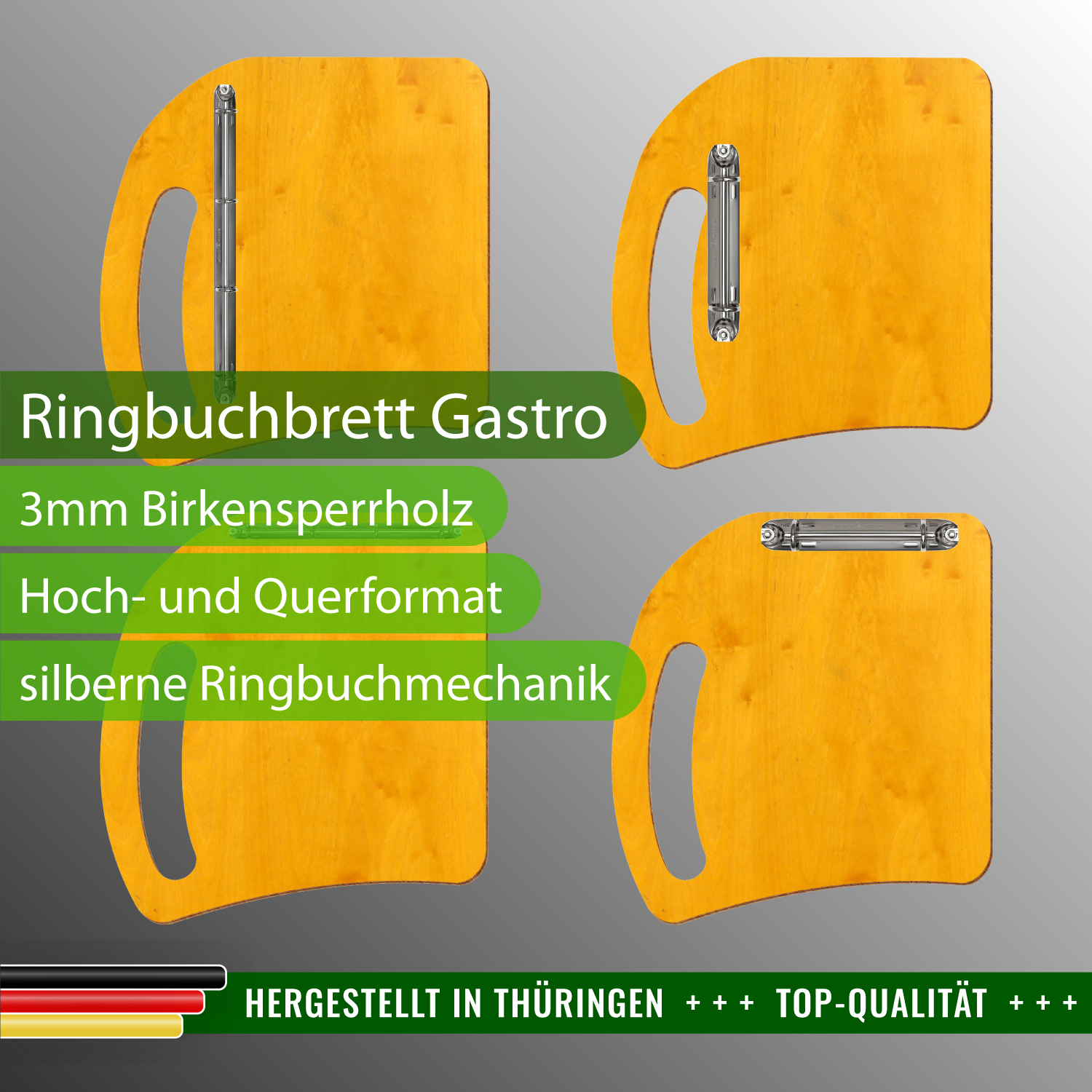 Ringbuchbrett Gastro Zitronengelb mit Produktinfos