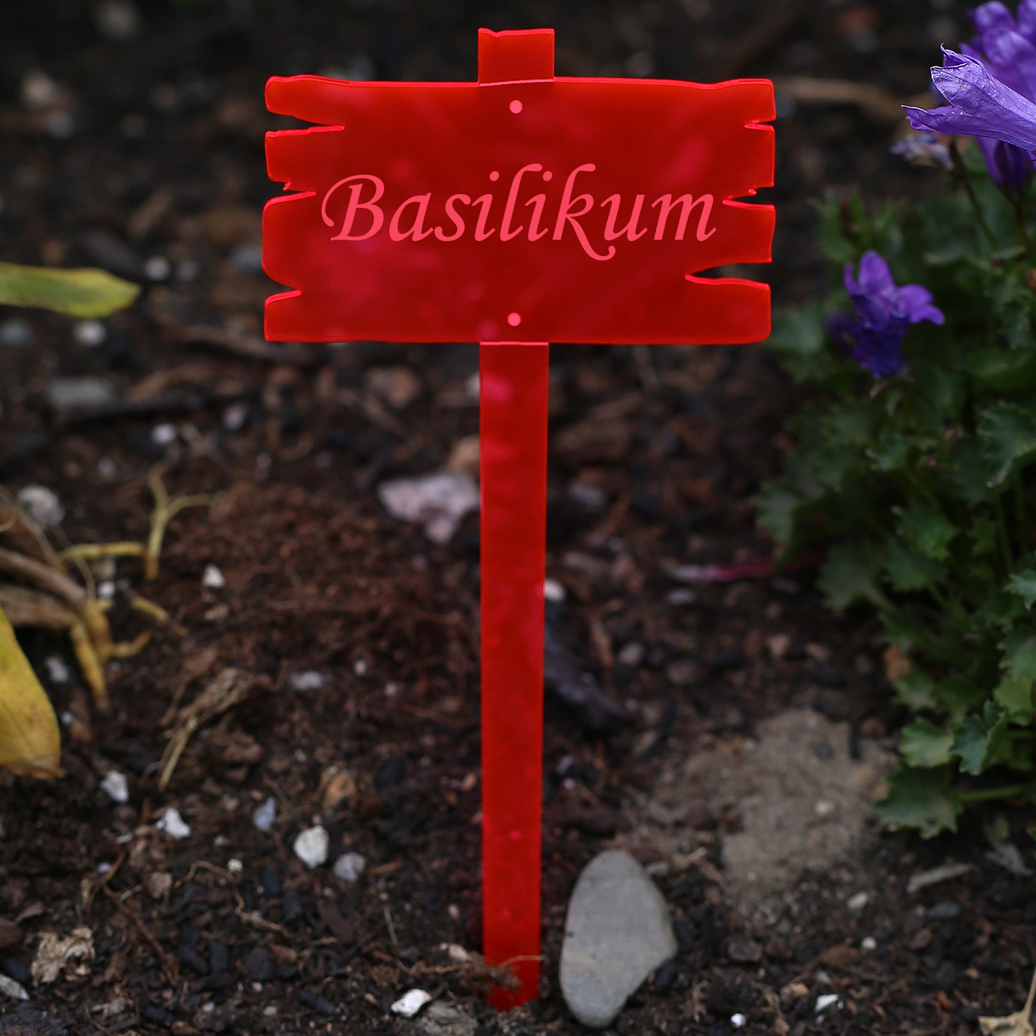 PLEXIGLAS® cartellini per piante effetto tavoletta di legno rosso neon trasparente