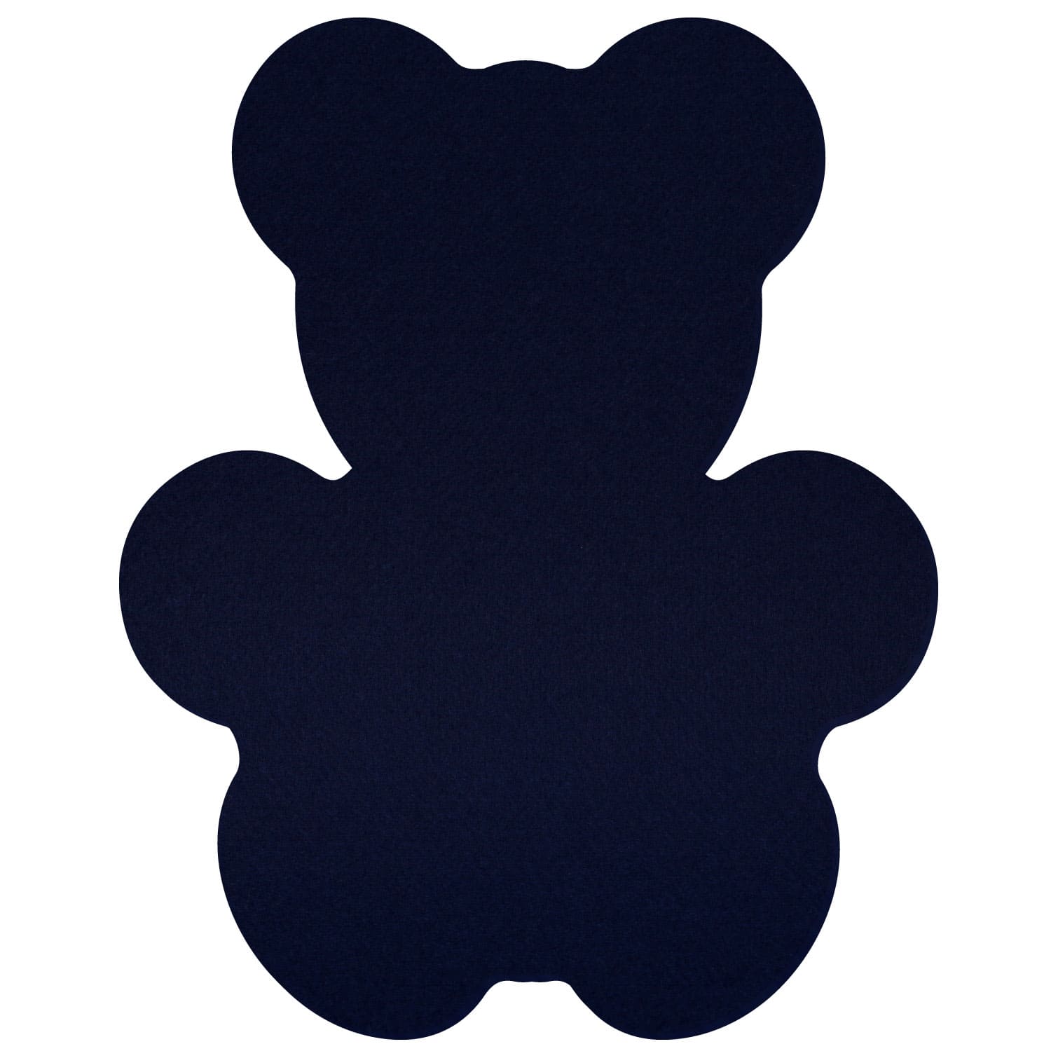 Dunkelblauer Filz-Teddybär in Silhouettenform mit runden Ohren, Armen und Beinen auf weißem Hintergrund
