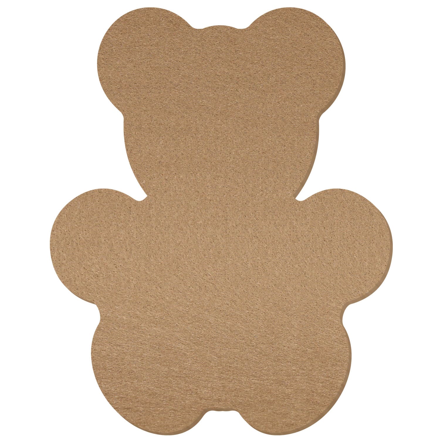 Teddybär-Silhouette aus Filz in Schlamm-Beige, flache unbeschriftete Form mit abgerundeten Ohren, Armen und Beinen
