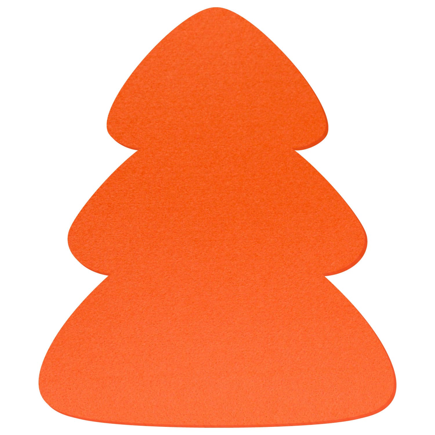 Orangefarbener Tannenbaum aus Filz in stilisierter dreistufiger Form mit abgerundeten Ecken
