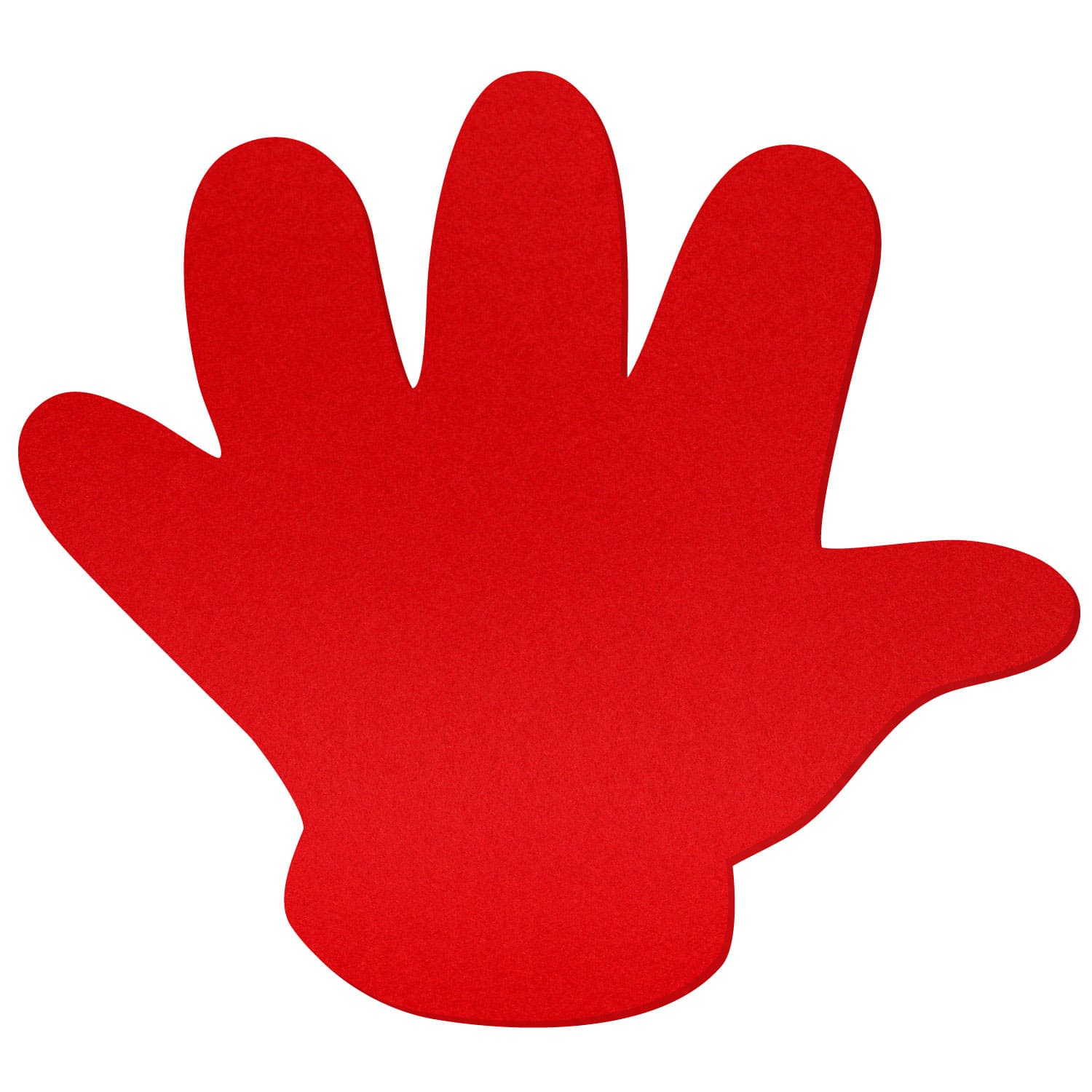 Rote Filz-Babyhand in Handform mit gespreizten Fingern auf weißem Hintergrund